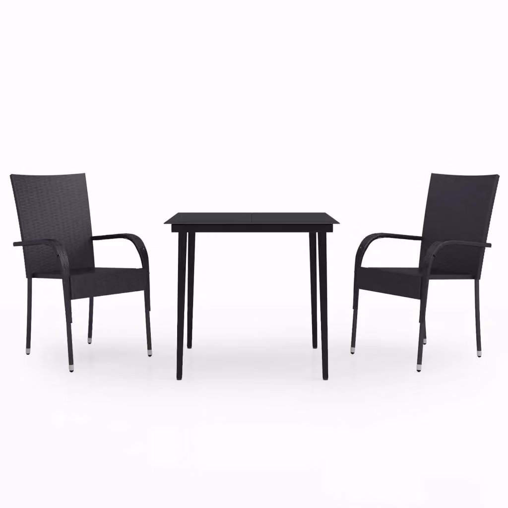 Set da pranzo da giardino moderno vidaXL in polyrattan e vetro nero composto da 3 pezzi – 2
