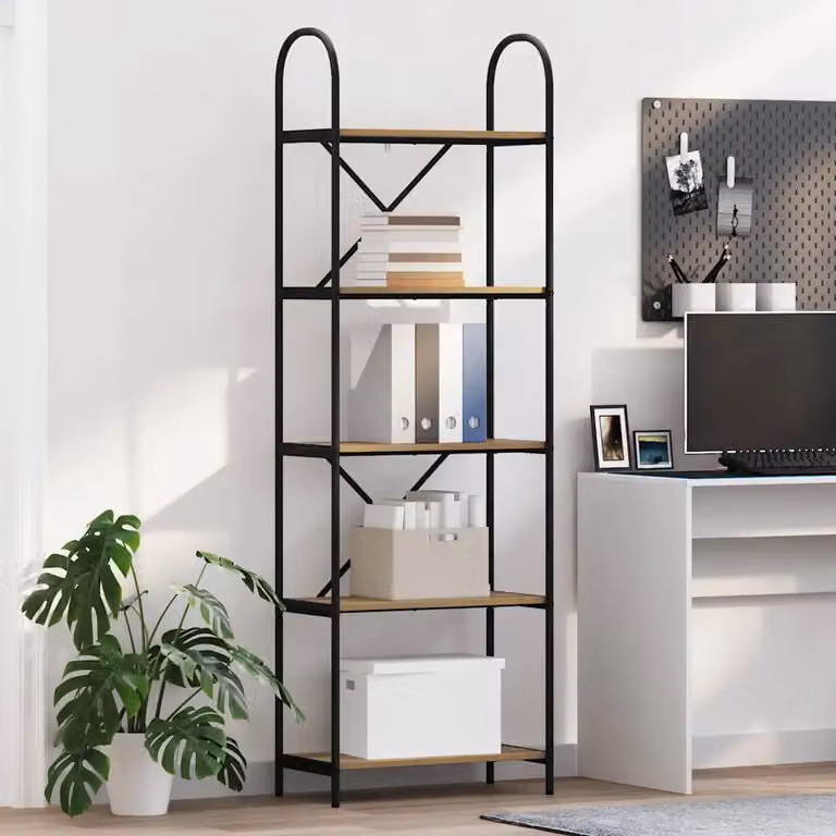 Libreria moderna vidaXL a 5 livelli in legno e metallo, L 60 cm x P 30 cm x H 183 cm, colore marrone e nero