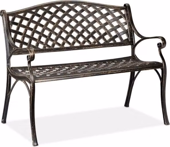 Panca da giardino in metallo nero e bronzo