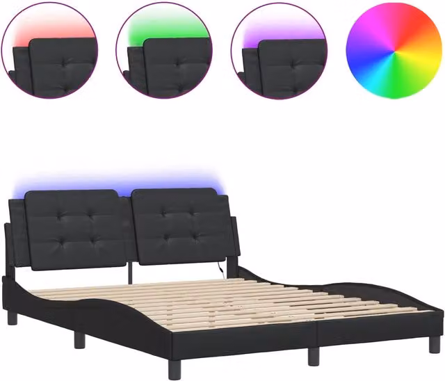 Letto matrimoniale | Letto per adulti | Giroletto con LED senza Materasso Zadar Nero 160x200 cm