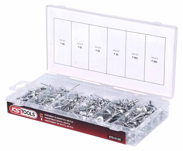 KS TOOLS Assortimento di rivetti ciechi, 400 pezzi ( 970.0150 )