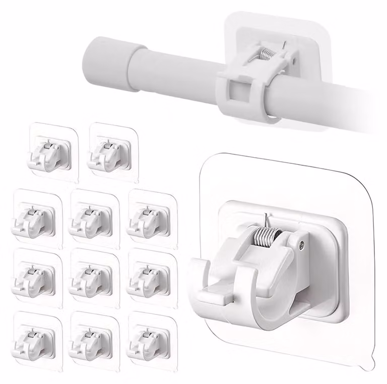12 ganci adesivi per tende in PVC, senza necessità di foratura, colore bianco