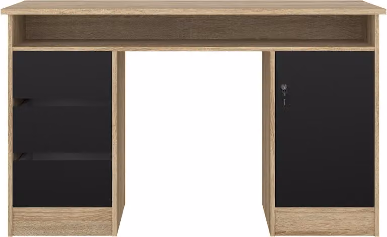 Scrivania FunctionPlus con serratura 1 anta 3 cassetti rovere decor nero.