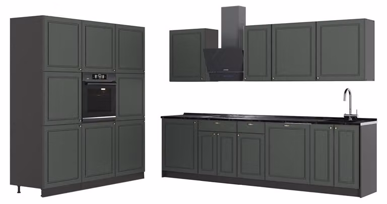 Cucina componibile Vicco Fame-Line Verde-oro rustico/Antracite 460 cm, PL Antracite, Model 63763