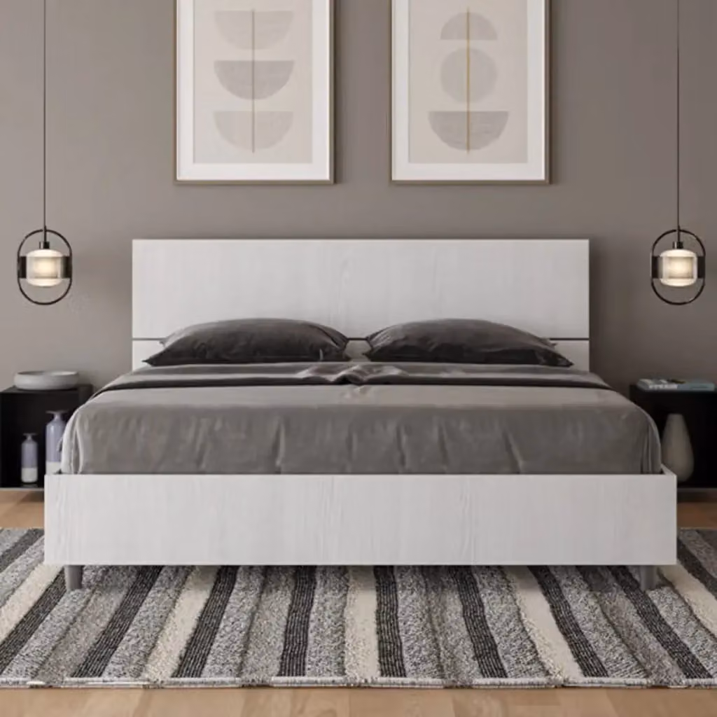 Letto matrimoniale Demas con testata dritta in legno bianco frassino, L: 160 cm, P: 200 cm, H: 102 cm – 2