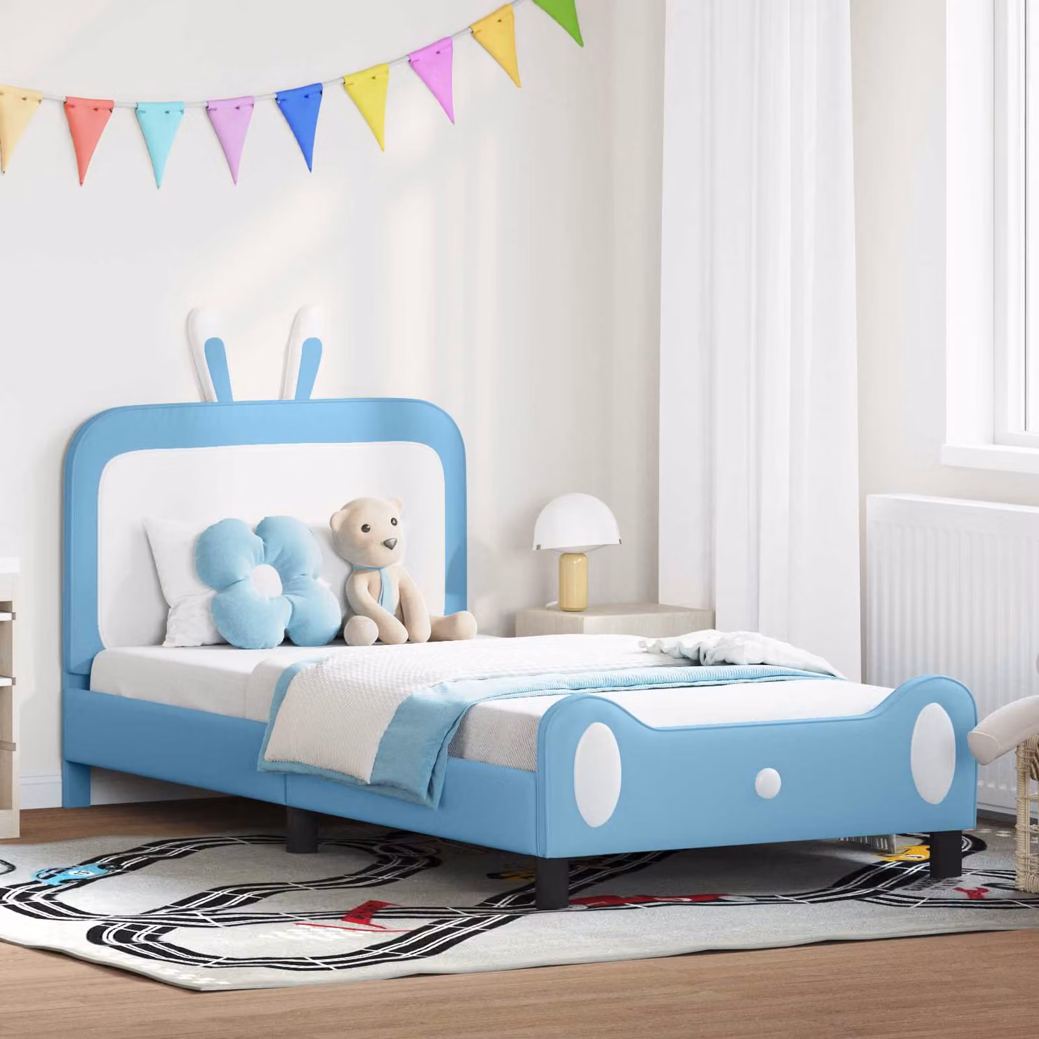 Struttura letto per bambini vidaXL con testata in ecopelle blu, L 80 x P 200 cm