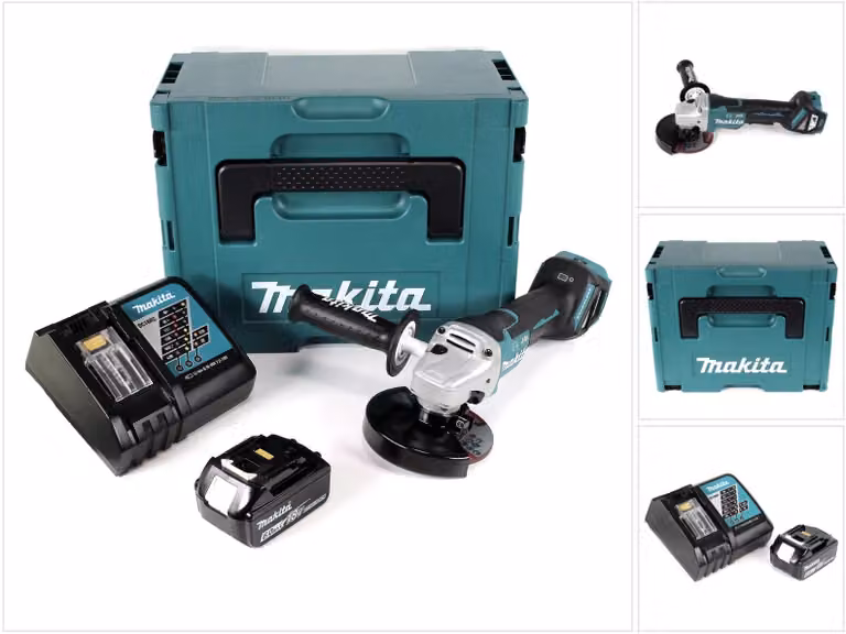 Makita DGA 517 RG1J Smerigliatrice angolare a batteria 18V 125mm in valigetta Makpac + 1x Batteria BL1860 6,0Ah + - 1x Caricabatterie DC 18 RC