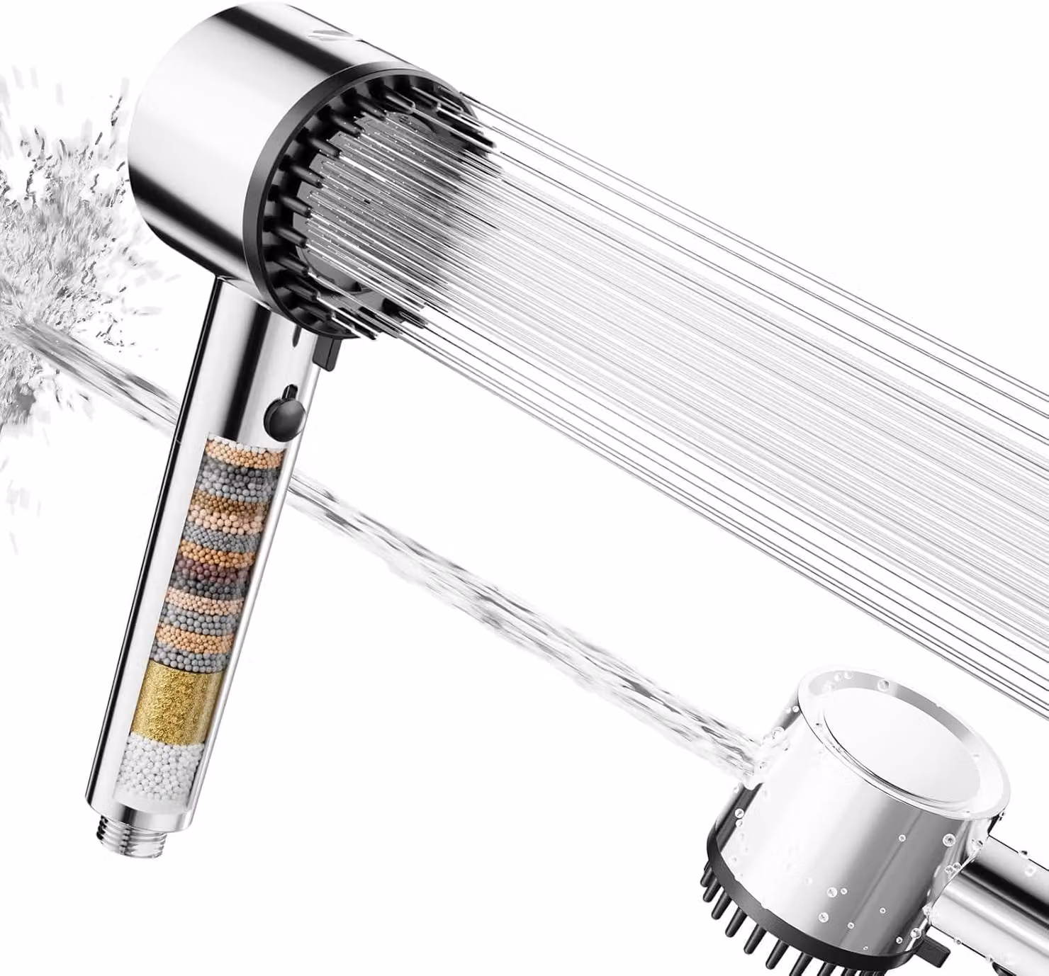 Testine doccia e soffioni: Testina doccia con filtro, soffione manuale ad alta pressione con filtrazione a 20 strati, a risparmio idrico con 5 tipi di getto, doccia a basso consumo energetico