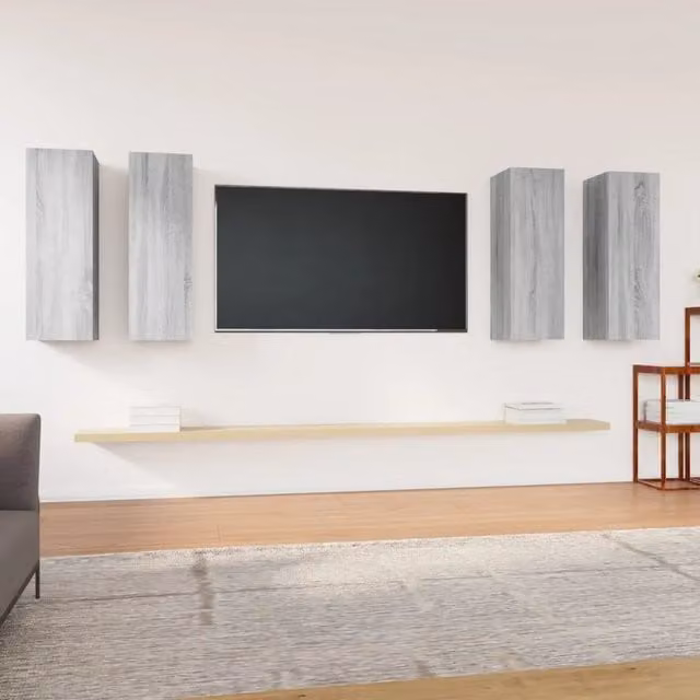 Set di 4 mobili TV moderni vidaXL in legno multistrato grigio, sospesi a parete, L/P/H: 30,5 x 30 x 90 cm – 1