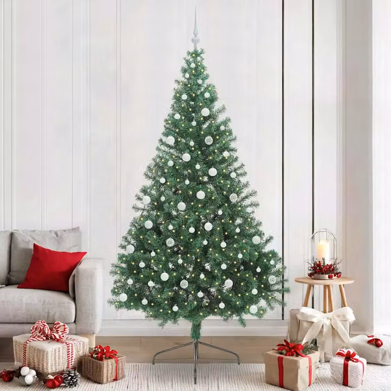 Albero di Natale artificiale vidaXL con luci LED bianco caldo, Verde, Altezza: 240 cm, Larghezza: 125 cm, Profondità: 65 cm