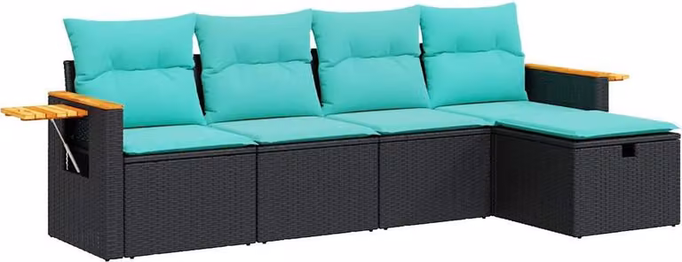 Set Divani da Giardino 5 pz con Cuscini in Polyrattan Nero