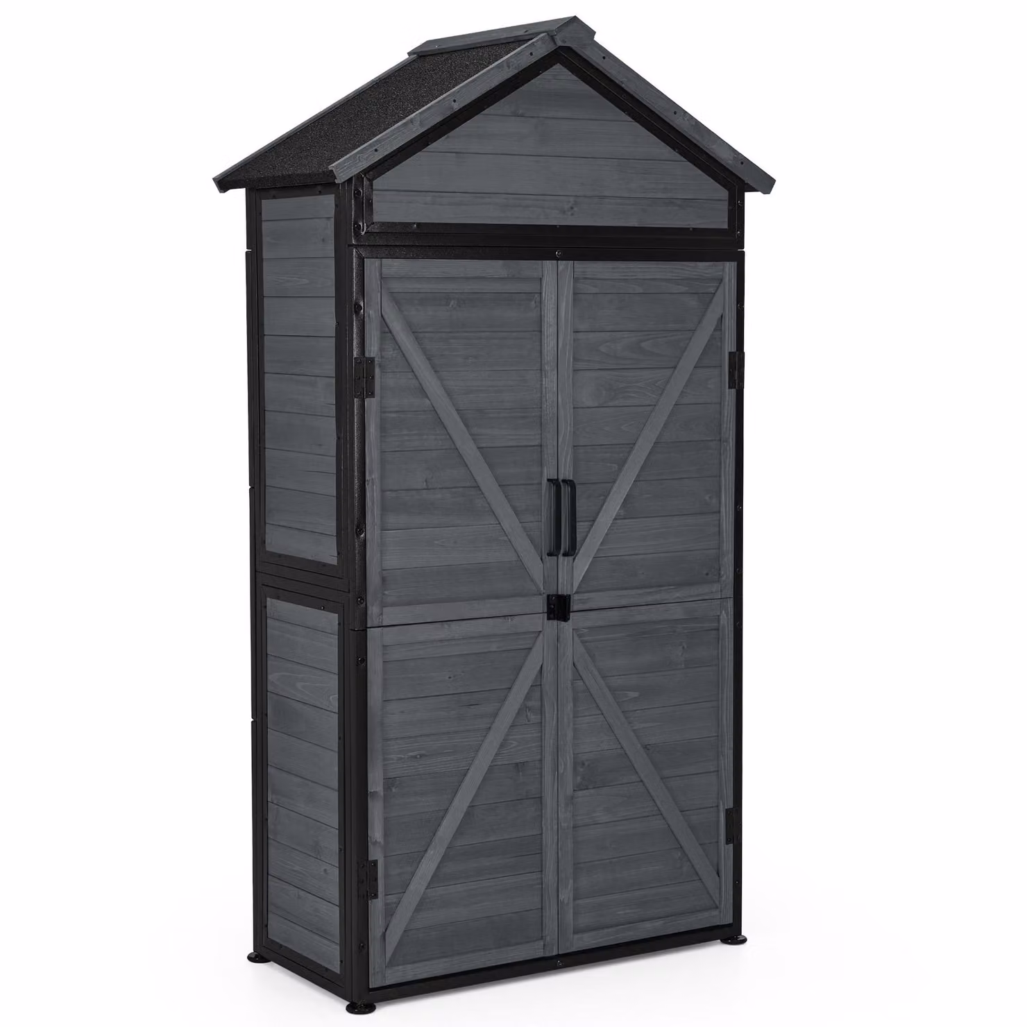 M MCombo Armadietto da giardino, casetta da giardino in legno con struttura in metallo, resistente alle intemperie, ripostiglio da esterno, per giardino e terrazza, 2736 (grigio)