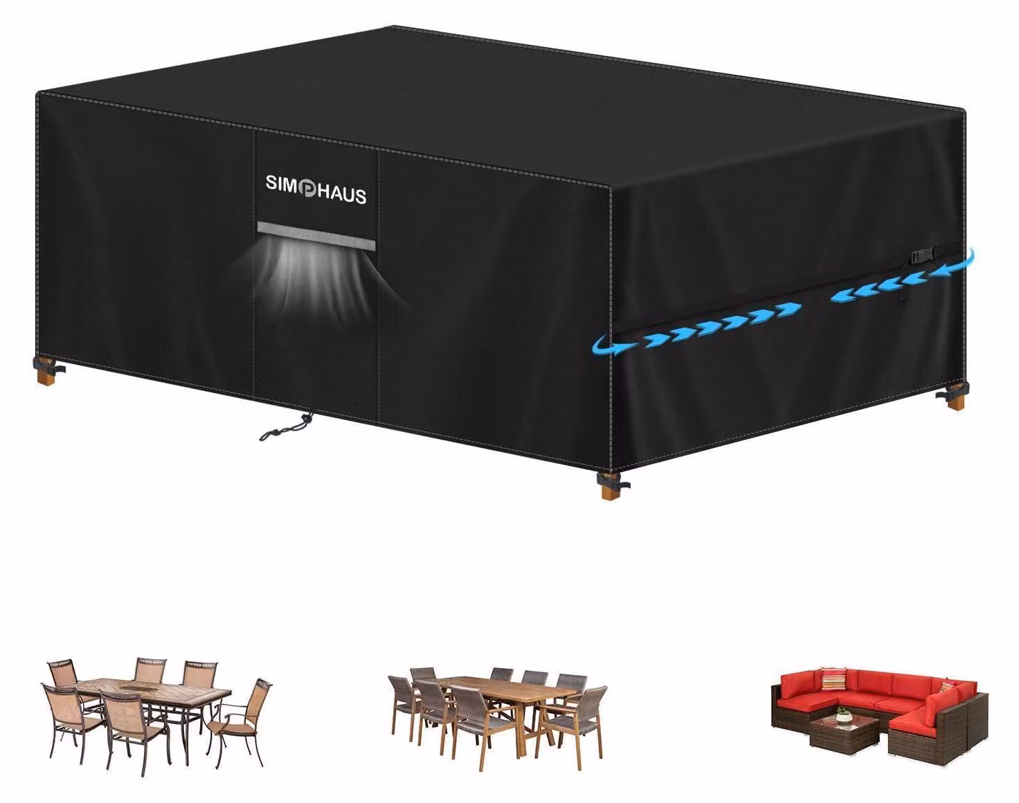 Copertura protettiva per mobili da giardino, dimensioni 220x105x74 cm, impermeabile, anti-UV, tessuto Oxford 420D, colore nero