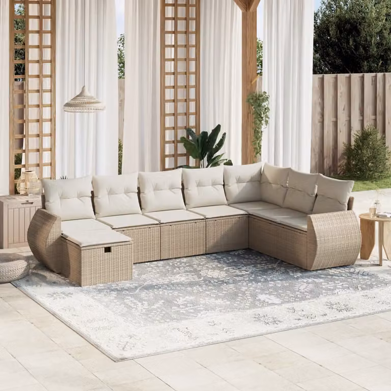 vidaXL Set Divano da Giardino a L 8 pz in Polyrattan con Cuscini Beige e Ottoman