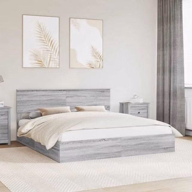 Letto con contenitore e cassetto vidaXL in legno grigio L/P/H: 200 x 200 x 90 cm
