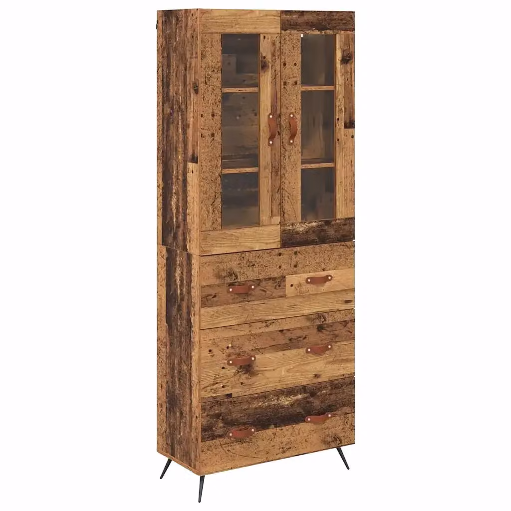 Set di 2 armadietti alti con ante in vetro e ripiani interni vidaXL in stile rustico marrone L/P/H: 69,5 x 34,0 x 180,0 cm – 2