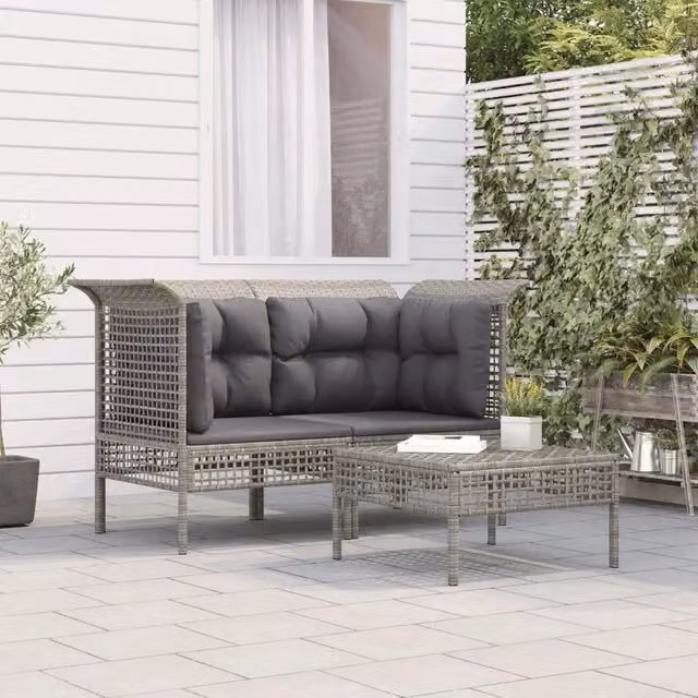 Set di Divani da Giardino a L con Cuscini vidaXL Grigio