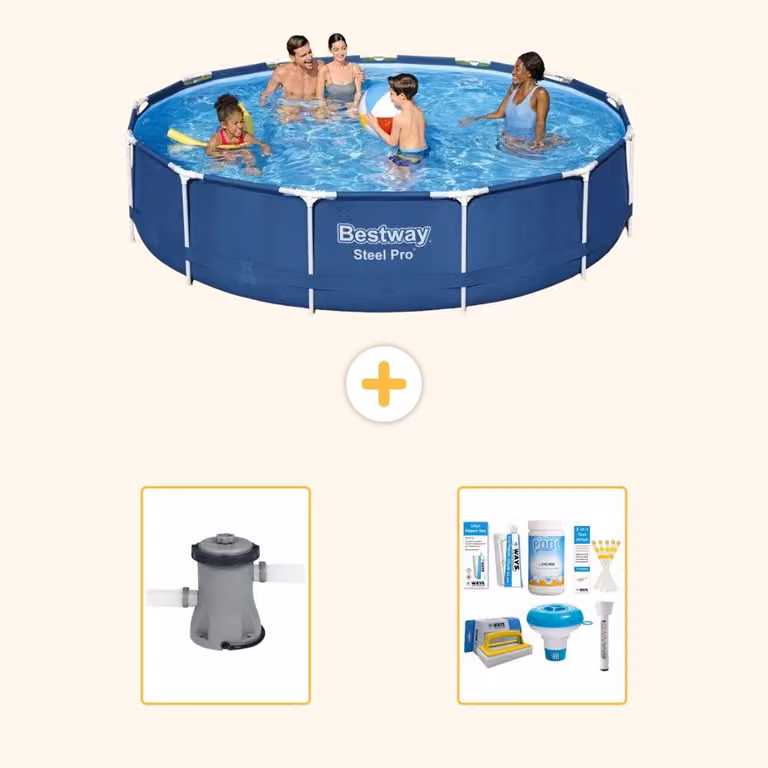 Bestway Steel Pro, piscina in acciaio, forma rotonda - 396x84 cm - composta da 3 parti, modello S22314