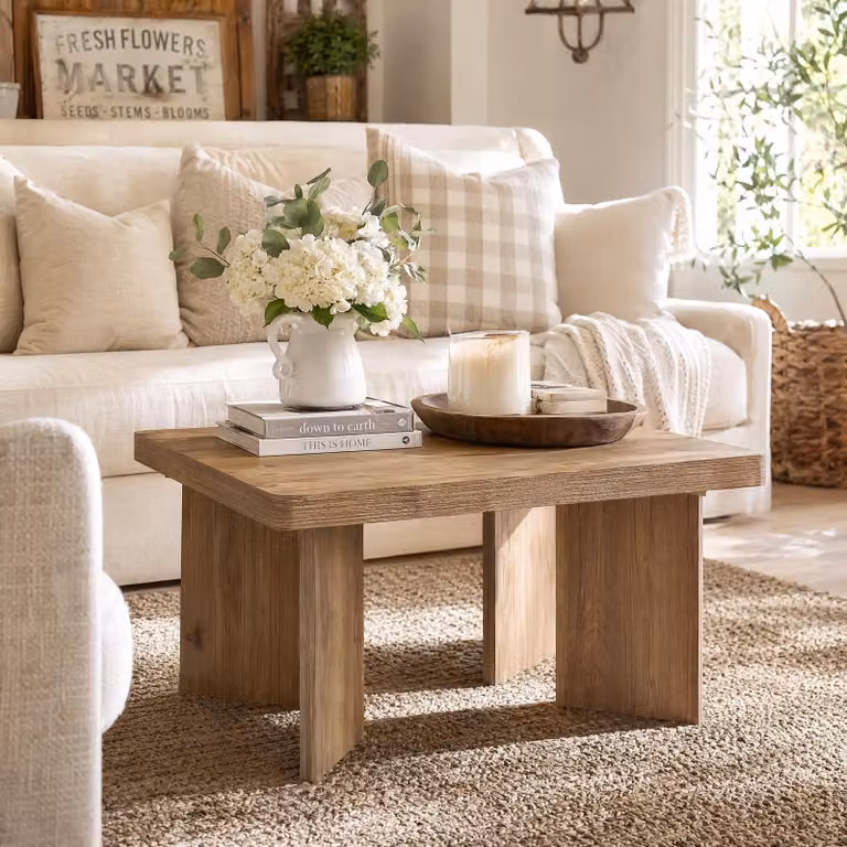 Tavolino da divano in legno Tribesigns, 80 cm, in stile rustico, con piano spesso e gambe robuste, ideale per soggiorno, camera da letto, balcone e piccoli ambienti