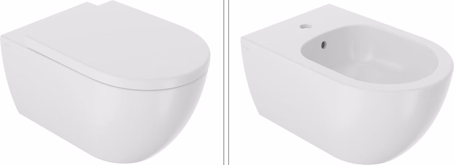 WC sospeso BB ARC con sedile WC SoftClose e bidet sospeso, bianco opaco