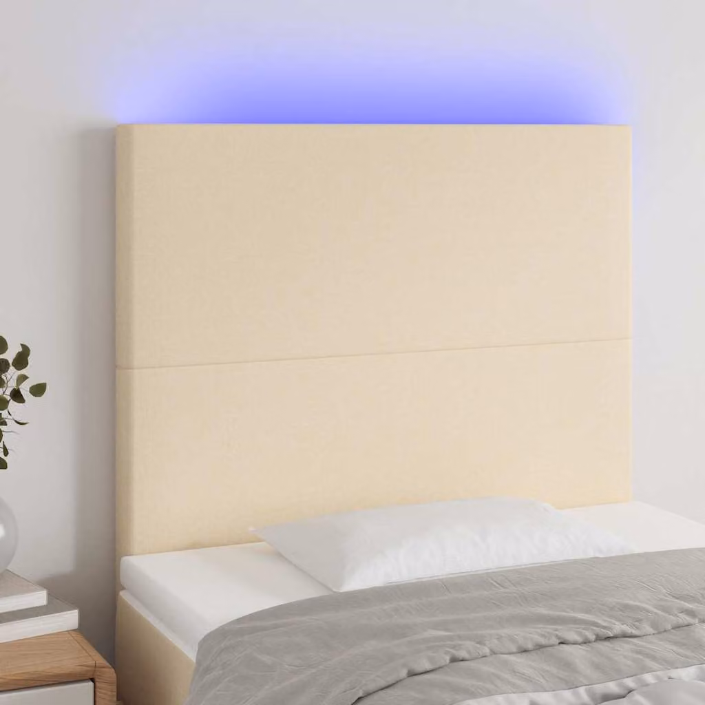 Testiera per letto con LED e porta di ricarica USB vidaXL in tessuto beige, L: 80 cm, P: 5 cm, H: 118-128 cm