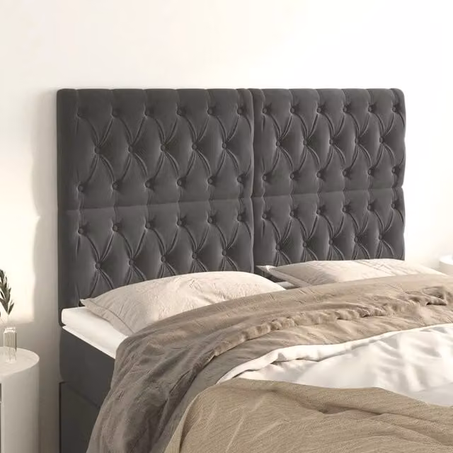 Testiera per letto vidaXL in velluto grigio con pannello imbottito, L: 160 cm, P: 7 cm, H: 118-128 cm