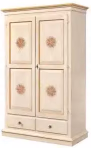 Armadio Verona KIVIO in legno di pino stile shabby chic bianco decorato con motivi floreali L: 125 cm, P: 60 cm, H: 200 cm – 1