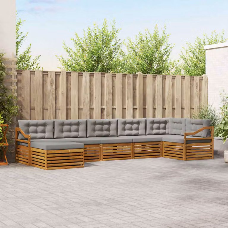 Set di divani da esterno vidaXL 7 pz in legno di acacia con cuscini grigi per giardino e terrazza