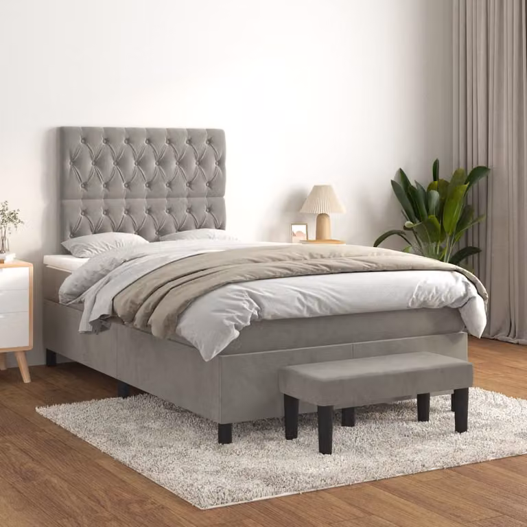 vidaXL Giroletto a Molle con Materasso Ibrido in Velluto Grigio Chiaro L/P/H: 120 x 200 cm