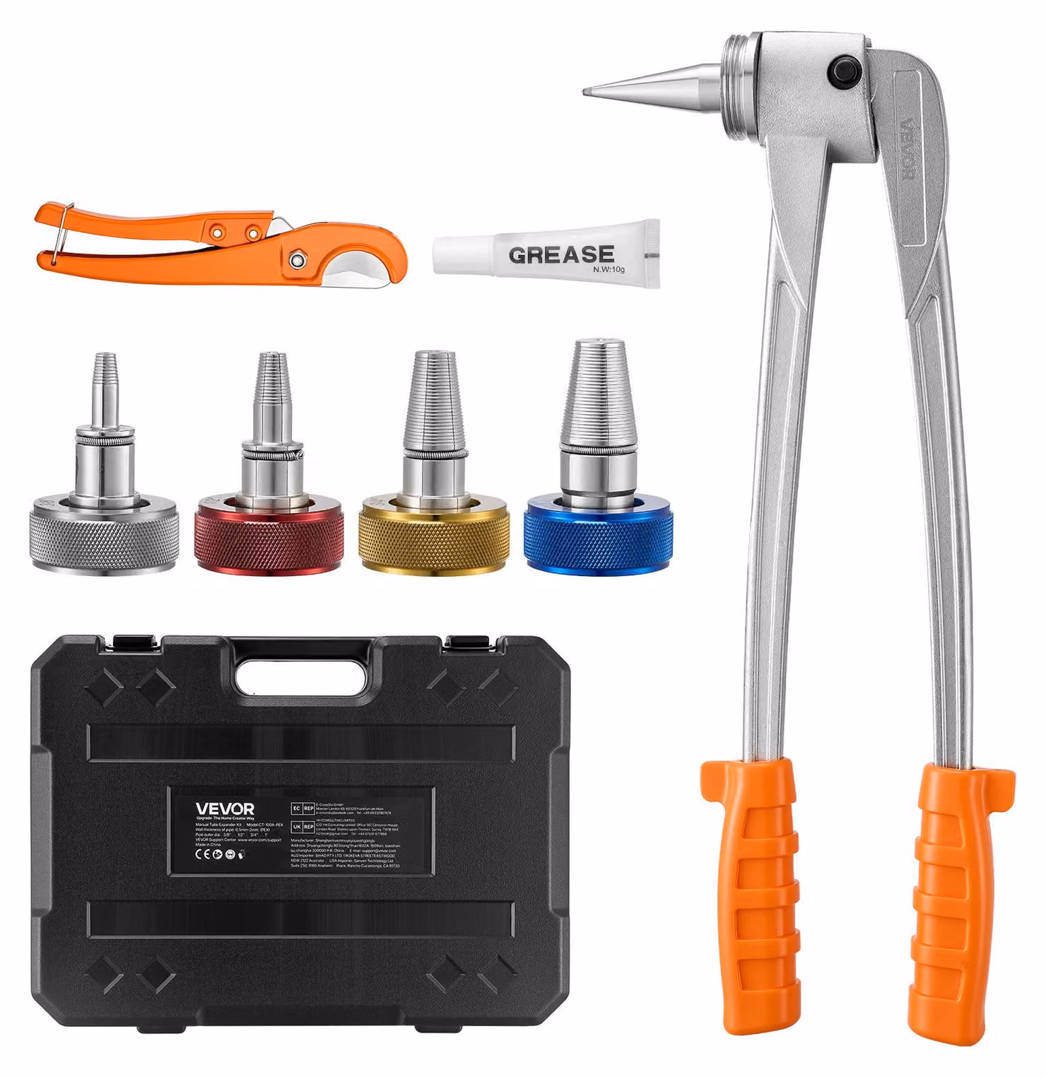 Set di 7 pezzi VEVOR per l'espansione di tubi PEX, set di espansori manuali con 4 matrici di formatura per 9,52 mm, 12,7 mm, 19 mm e 25,4 mm, espansore per tubi PEX con taglierina per tubi per impianti di riscaldamento e idraulici