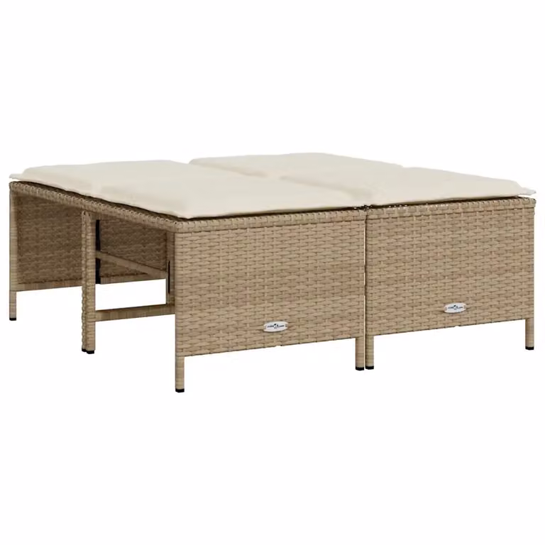 Set di 4 sgabelli da giardino vidaXL in polyrattan beige con cuscini bianchi resistenti ai raggi UV