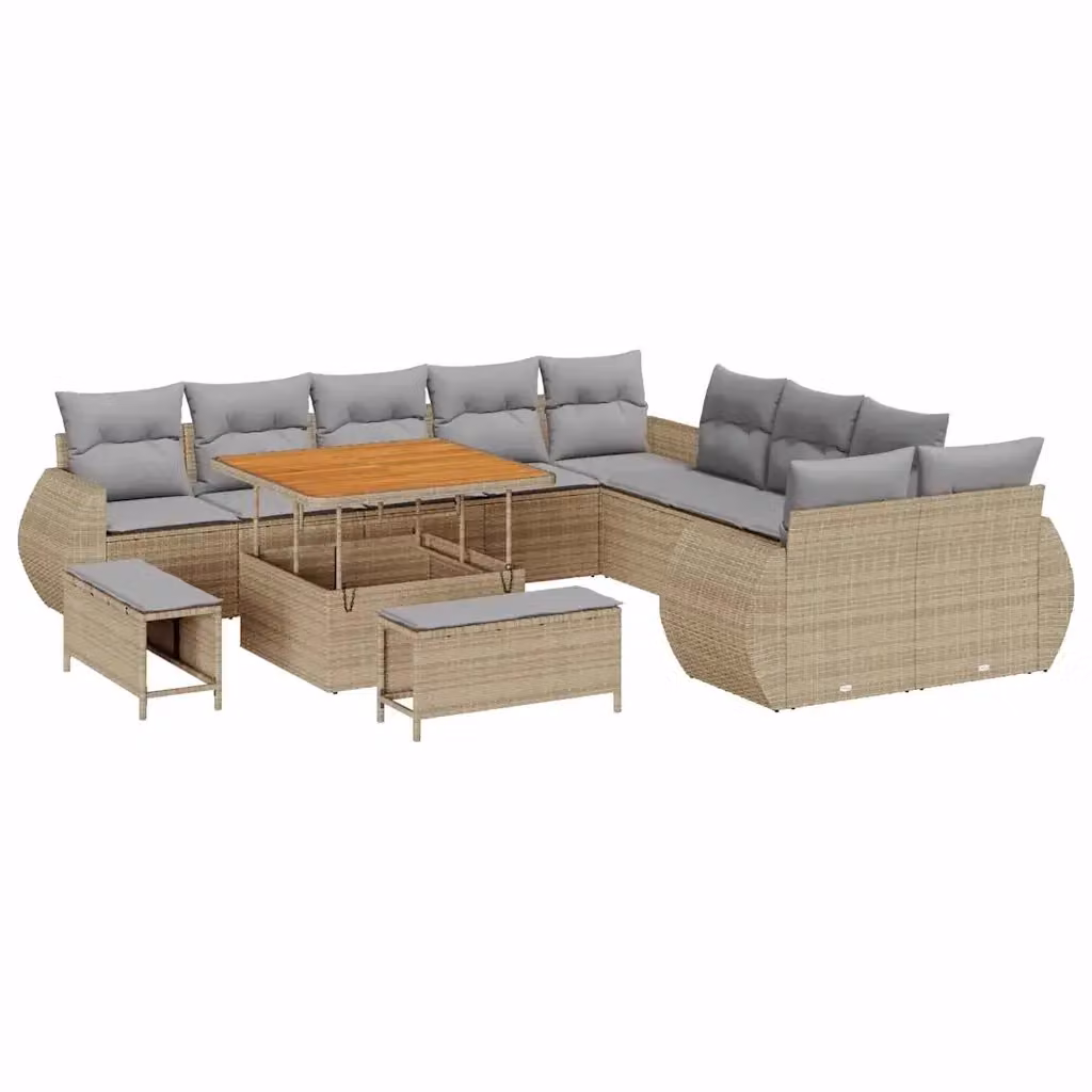 Set Divano da Giardino vidaXL 13 Pezzi Beige con Cuscini e Tavolino in Polyrattan e Acciaio – 2