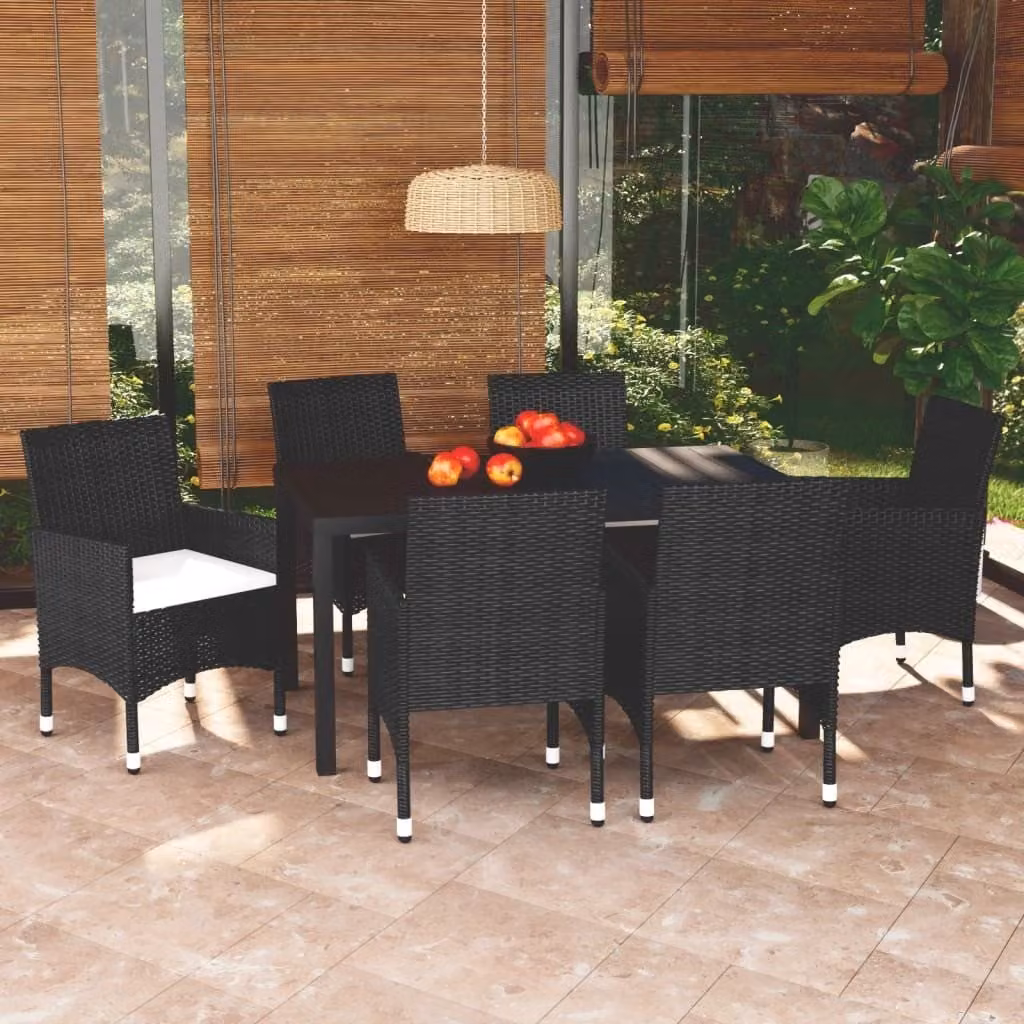 Maison Exclusive - Set da pranzo da giardino da 7 pezzi con cuscini in polyrattan nero