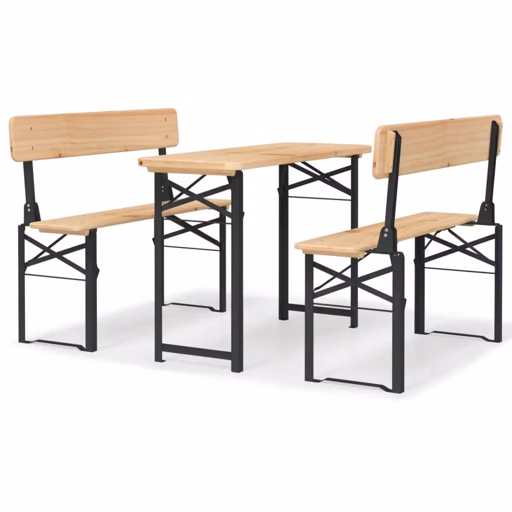 Set da birreria pieghevole vidaXL in legno di abete marrone composto da 3 pezzi – 2