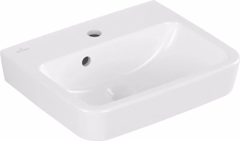 Lavabo Villeroy & Boch O.novo 434445, 450 x 370 mm, angolare, vasca centrale, 1 foro per rubinetto, foro centrale, con troppopieno, bianco alpino, 1 pz.