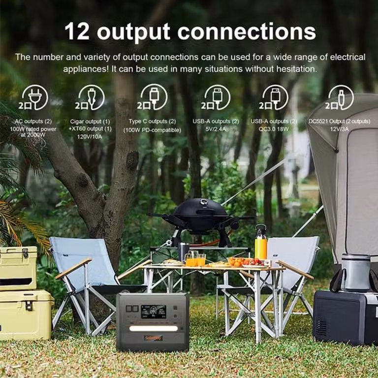 Centralina portatile di energia - 2500W - Carrello - 2304Wh - Batteria LiFePO4 - Per uso domestico e all'aperto