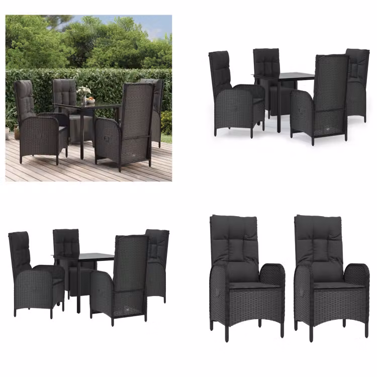 vidaXL Set da pranzo da giardino 5 pezzi con cuscini in poly rattan nero - Set da pranzo da giardino - Set da pranzo da giardino - Set da pranzo da terrazza