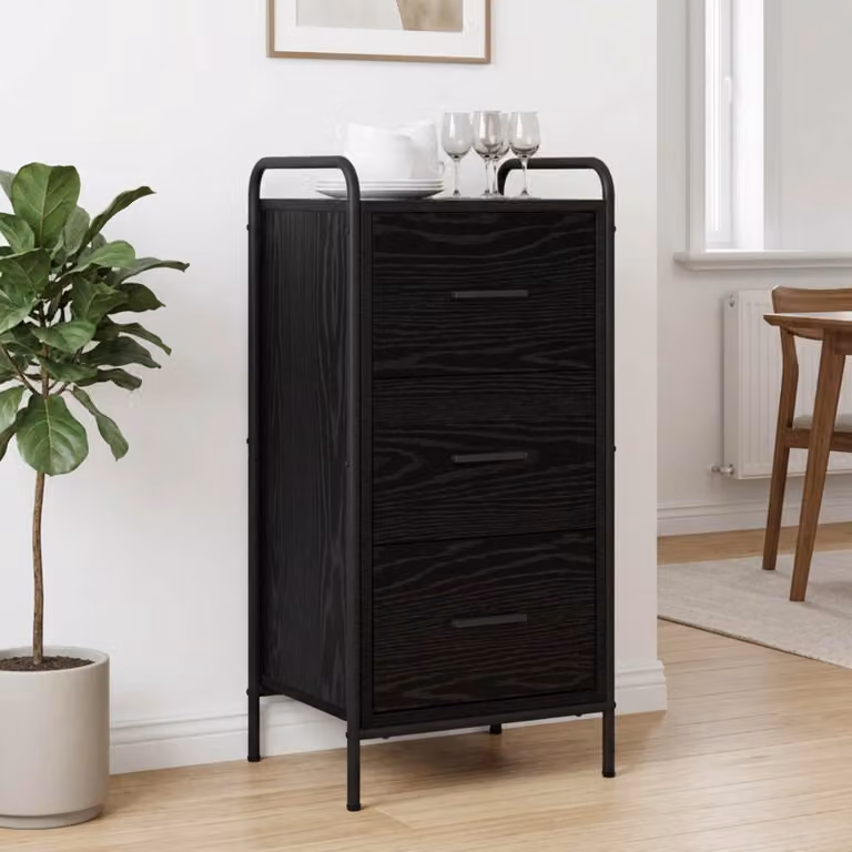 Credenza moderna vidaXL in legno ingegnerizzato e metallo, colore nero, L: 97 cm, P: 33 cm, H: 81 cm