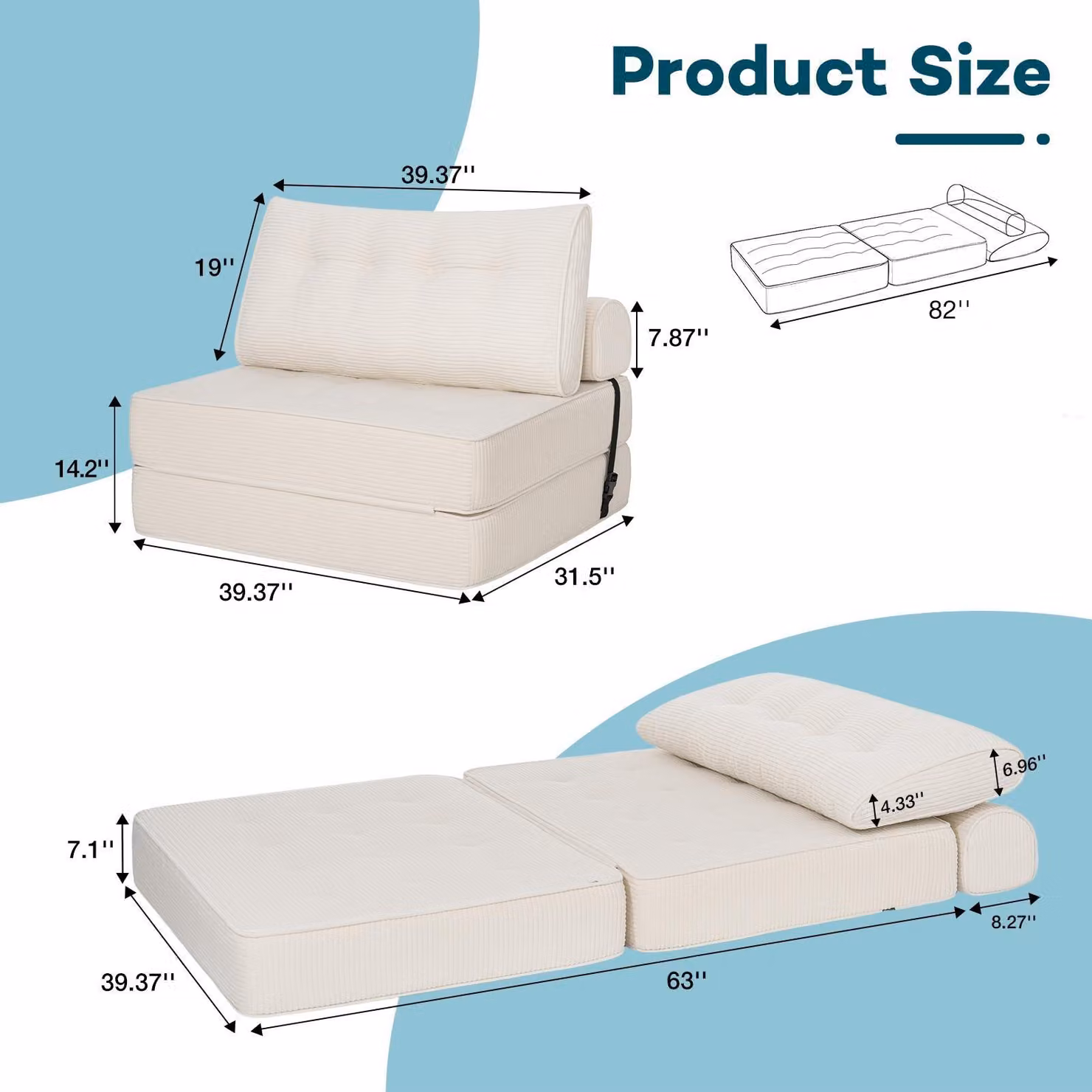 Poltrona multifunzione – Divano letto – Sedia pieghevole – Divano letto – Poltrona relax – Modello a una piazza