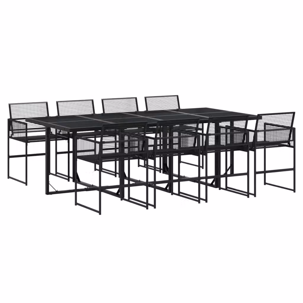 Set da Pranzo da Giardino 9 pz Nero in Polyrattan