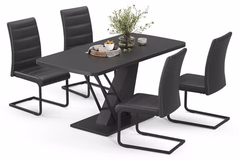 Set di tavoli da pranzo Vicco Fenaro Nero 120 x 80 cm con 4 sedie da pranzo, nero, Model 62996