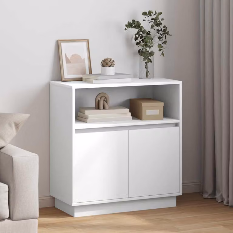 Madia moderna vidaXL con illuminazione LED integrata, colore bianco, L 71 x P 34,5 x H 75 cm, in legno ingegnerizzato MDF