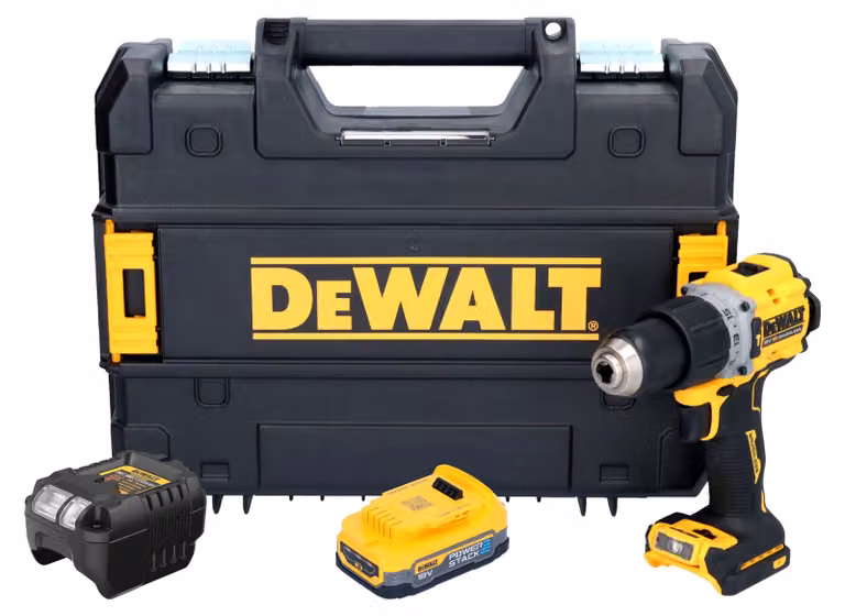 Trapano a percussione a batteria DeWalt DCD 805 E1T 18 V 90 Nm senza spazzole + 1x batteria Powerstack 1,7 Ah + caricatore + TSTAK