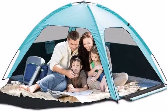 Ombrellone da spiaggia UV protettivo 3-4 persone - Zonatura UPF80+ - Porta scorrevole doppia - Protezione dal vento - Tenda da spiaggia per famiglie - Tenda da spiaggia leggera - Ombrellone da giardino da spiaggia