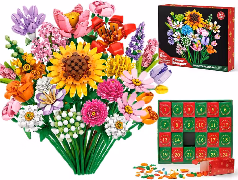 Calendario dell'Avvento 2026 per ragazze, con 24 composizioni floreali, calendario di Natale, calendario dell'Avvento di 24 giorni, idea regalo creativa, set di piante e fiori artificiali, per donne