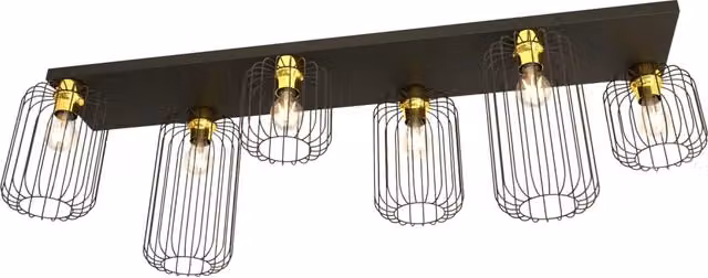 Plafoniera Minimal Industrial Njoror 6 Luci Lineari Nera E Oro