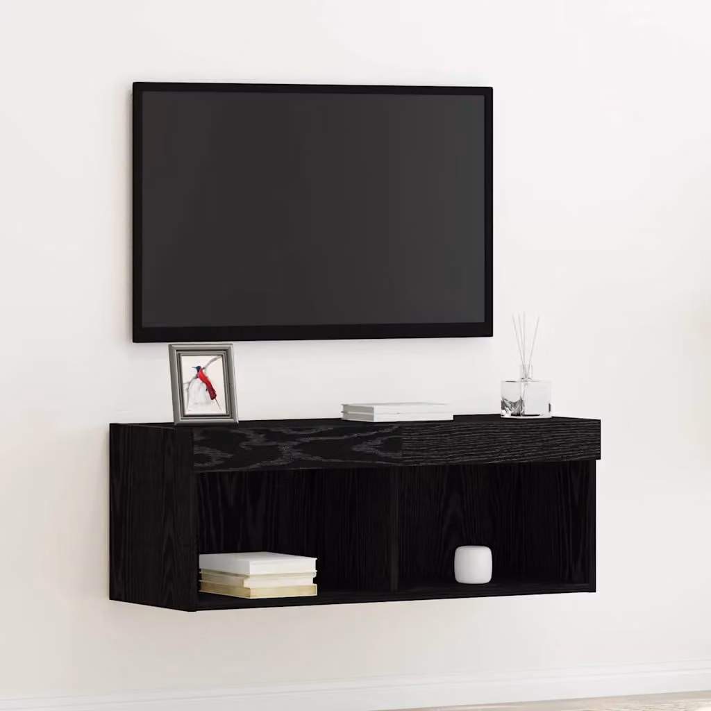 Set mobile TV moderno vidaXL in legno ingegnerizzato nero e rovere con illuminazione integrata L/P/H: 80 x 30 x 30 cm