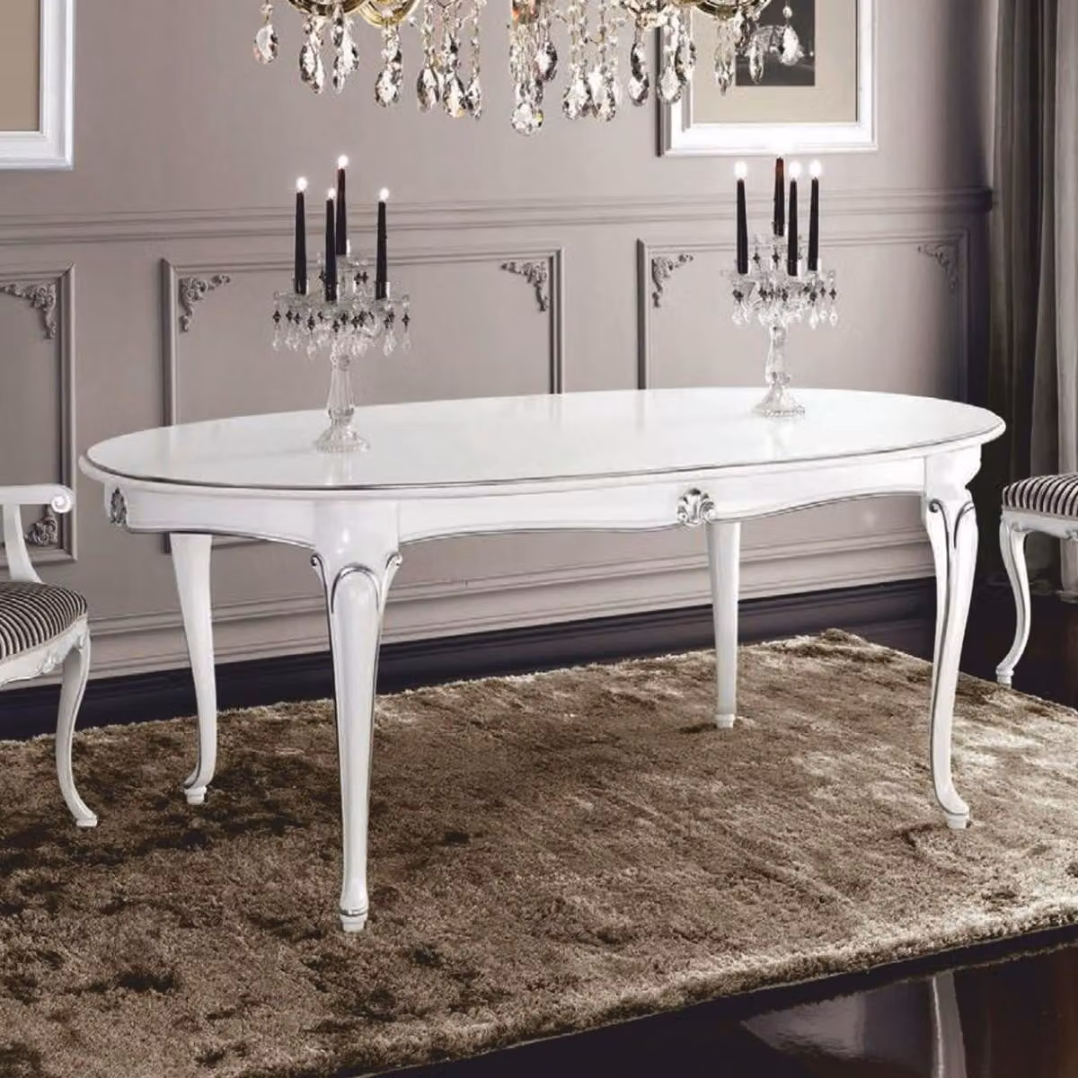 Casa Padrino tavolo da pranzo barocco bianco / argento 200-280 cm - Italy