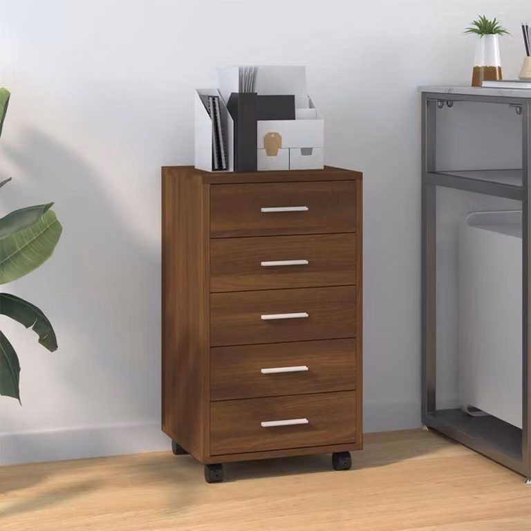 Cassettiera con ruote vidaXL in legno multistrato e metallo, colore rovere marrone