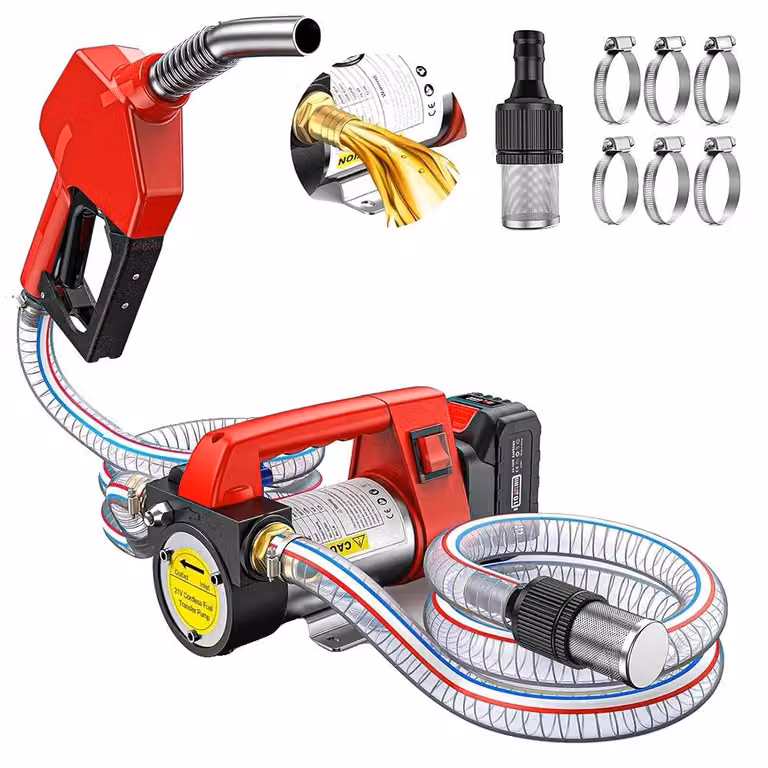 Pompa di trasferimento carburante, portata di 12 GPM, potenza di 260 W, tensione di 21 V, compatibile con batterie da 18 V, dimensioni 5x8x5 pollici